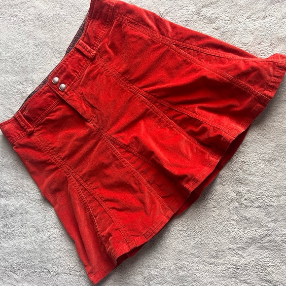 Athleta Whenever Cord Pleated A-Line Mini Skirt Petite Red Spice Sz 2P - Picture 1 of 17